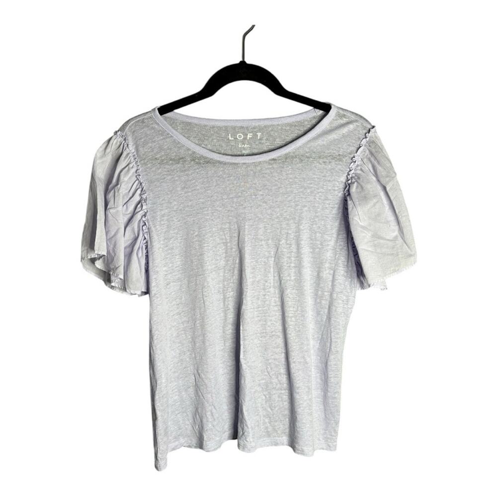 LOFT Lavender T Shirt With Puff Sleeves and Round Neckline Small